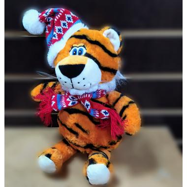 Мягкая игрушка Тигр в шапке. 35 см